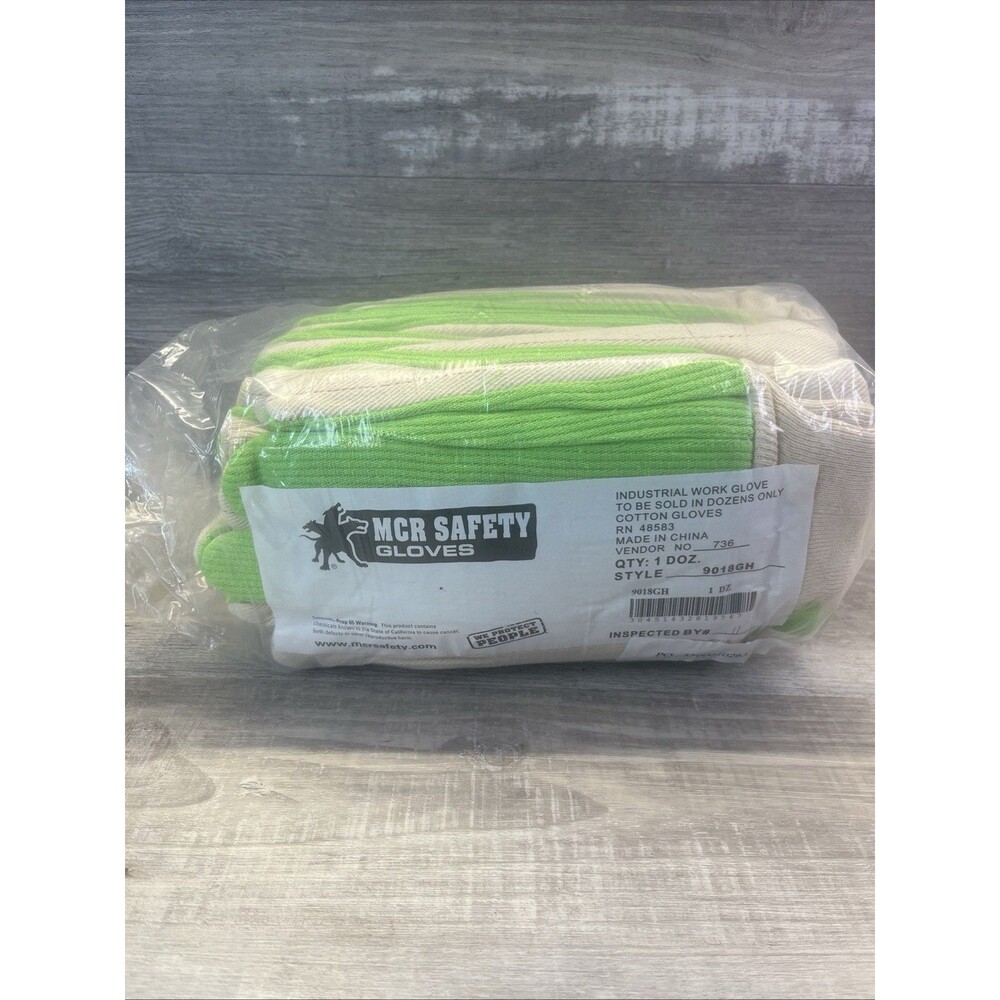 MCR Safety 12 Pack Work Gloves Cotton Canvas Green White Garden Gloves